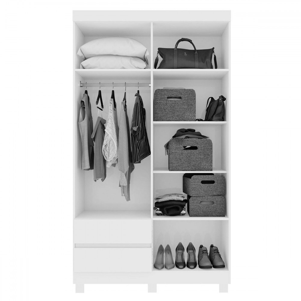 Guarda-roupa Solteiro Zeus 4 Portas 2 Gavetas com Espelho Amêndoa Clean/off White - Móveis Lopas - 3