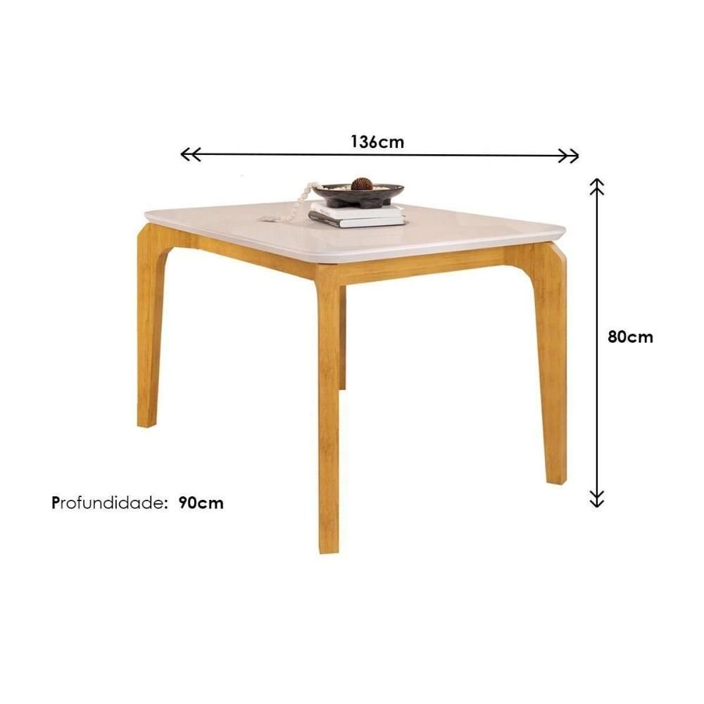Conjunto: Mesa Sala Jantar Rouge Tampo Madeirado C/ Vidro Curvo 136x90cm e 4 Cadeiras Talia Cedro/ - 3