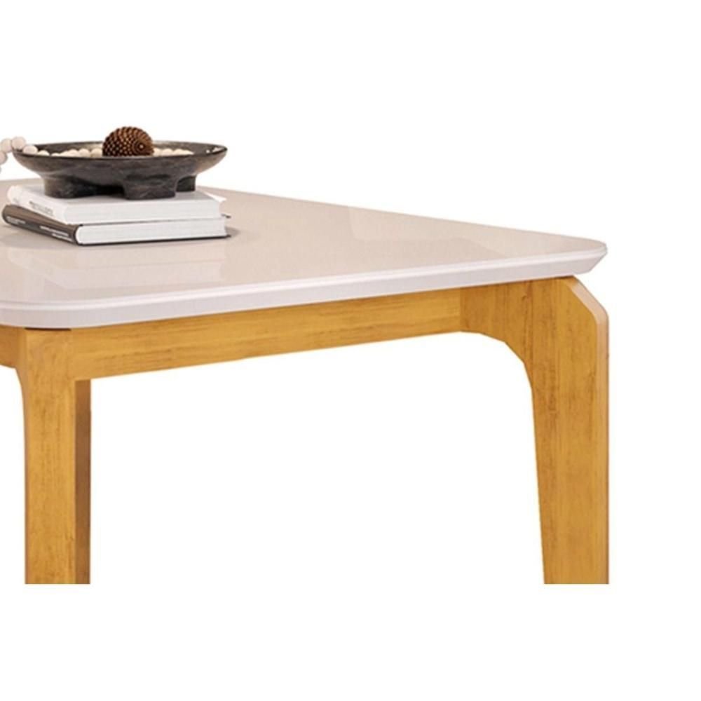Conjunto: Mesa Sala Jantar Rouge Tampo Madeirado C/ Vidro Curvo 136x90cm e 4 Cadeiras Talia Cedro/ - 4