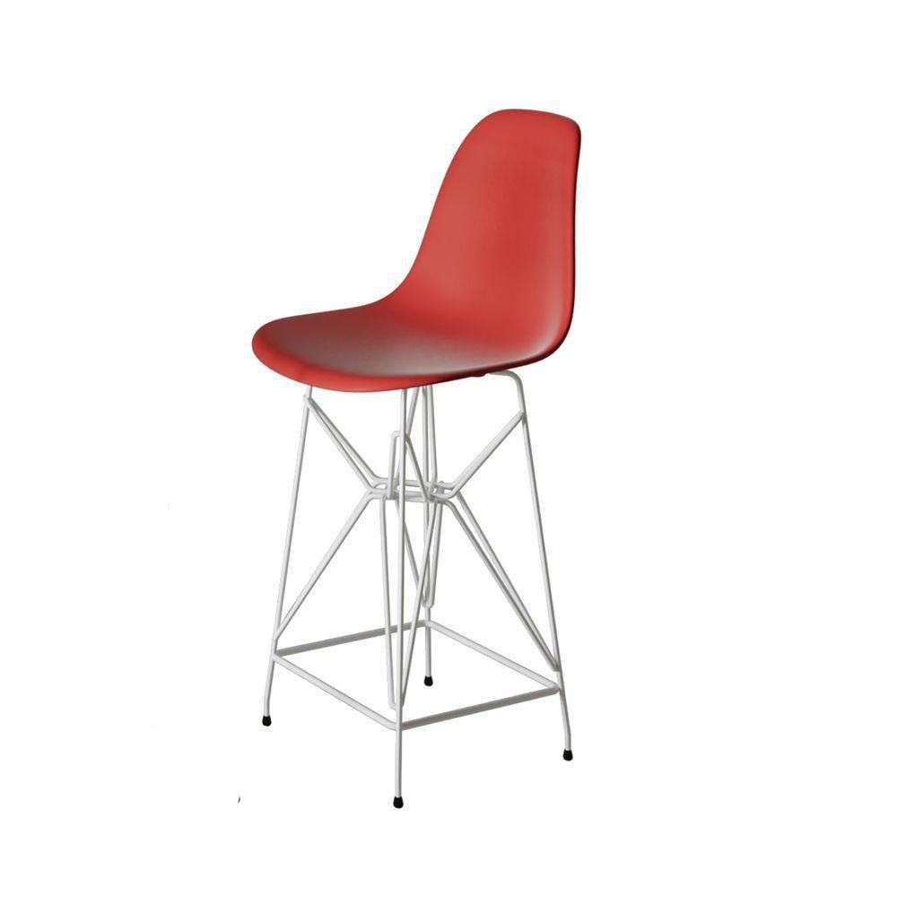 Kit 2 Banquetas Bistrô Alta Eames Vermelha Base Ferro Branco - Cor: Vermelho - 3