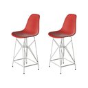 Ver imagem 1 de Kit 2 Banquetas Bistrô Alta Eames Vermelha Base Ferro Branco - Cor: Vermelho