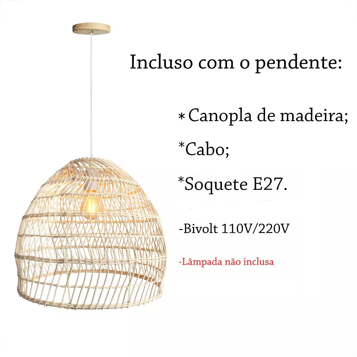2 Pendente de Vime Fibra Natural em Rattan E27 Varanda Nat17 - 6