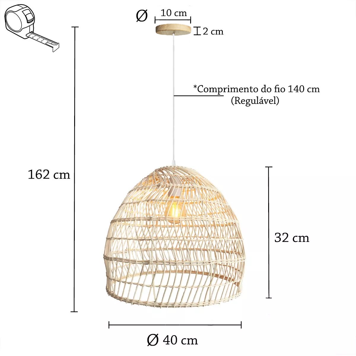 2 Pendente de Vime Fibra Natural em Rattan E27 Varanda Nat17 - 7