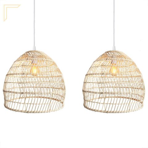 2 Pendente de Vime Fibra Natural em Rattan E27 Varanda Nat17