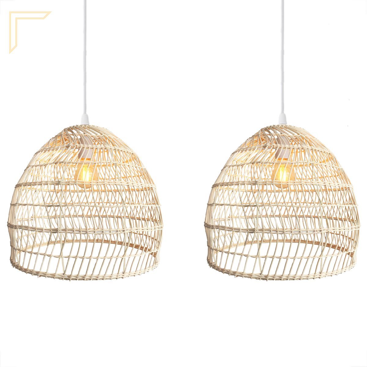2 Pendente de Vime Fibra Natural em Rattan E27 Varanda Nat17 - 1