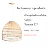 2 Pendente de Vime Fibra Natural em Rattan E27 Varanda Nat17 - 6