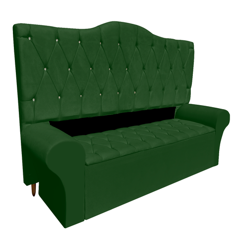 Conjunto Cabeceira King Casal e Recamier Baú 195cm Calçadeira Estofado:suede Verde Musgo