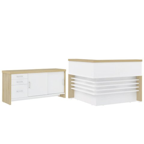 Conjunto Balcão Recepção em L e Balcão 2 Portas 3 Gavetas Corp A06 Olmo/branco - Mpozenato