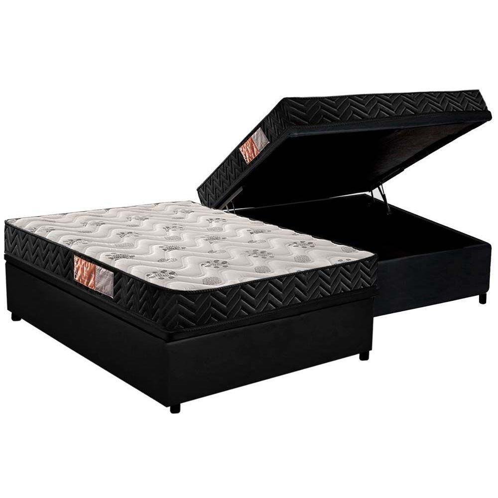 Cama Box Baú Casal: Colchão Espuma D33 Paropas Pasquale + Base Crc Suede Black(138x188) - 1