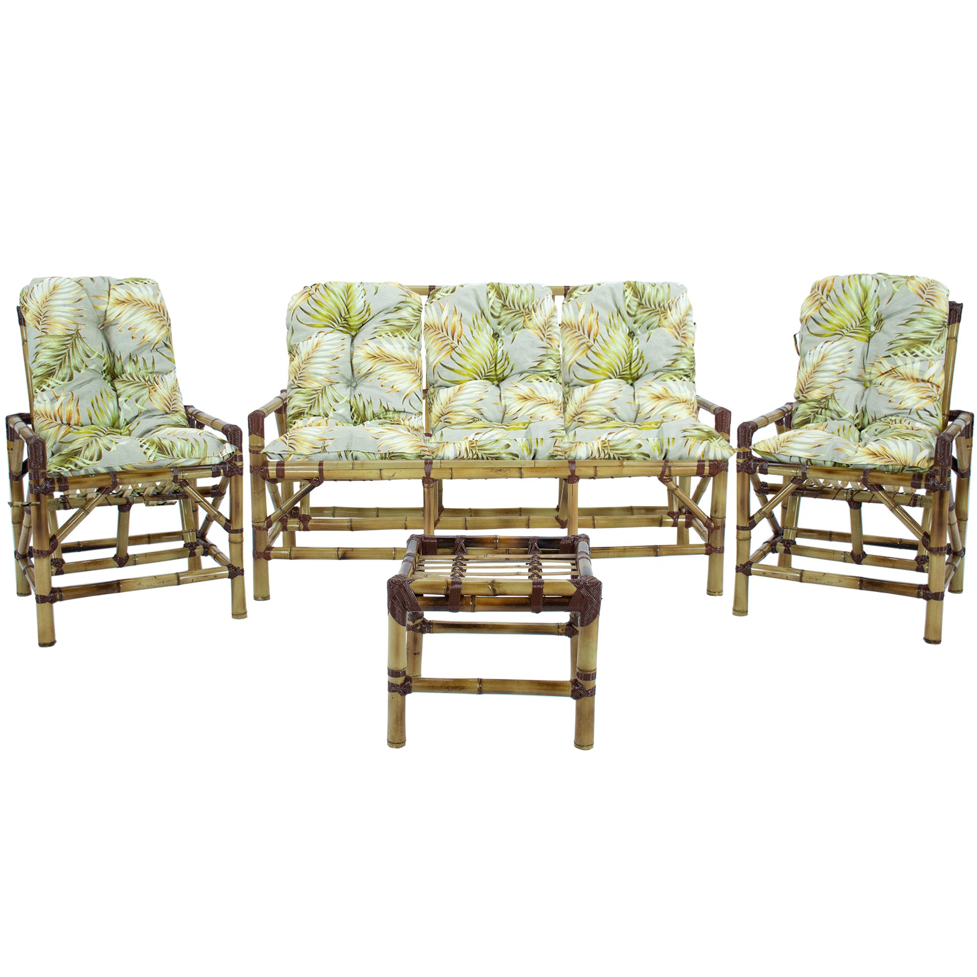 Conjunto Bambu 5 Lugares, 1 Poltrona, 2 Cadeiras + Mesa de Centro com Almofadas para Área T10 - 1