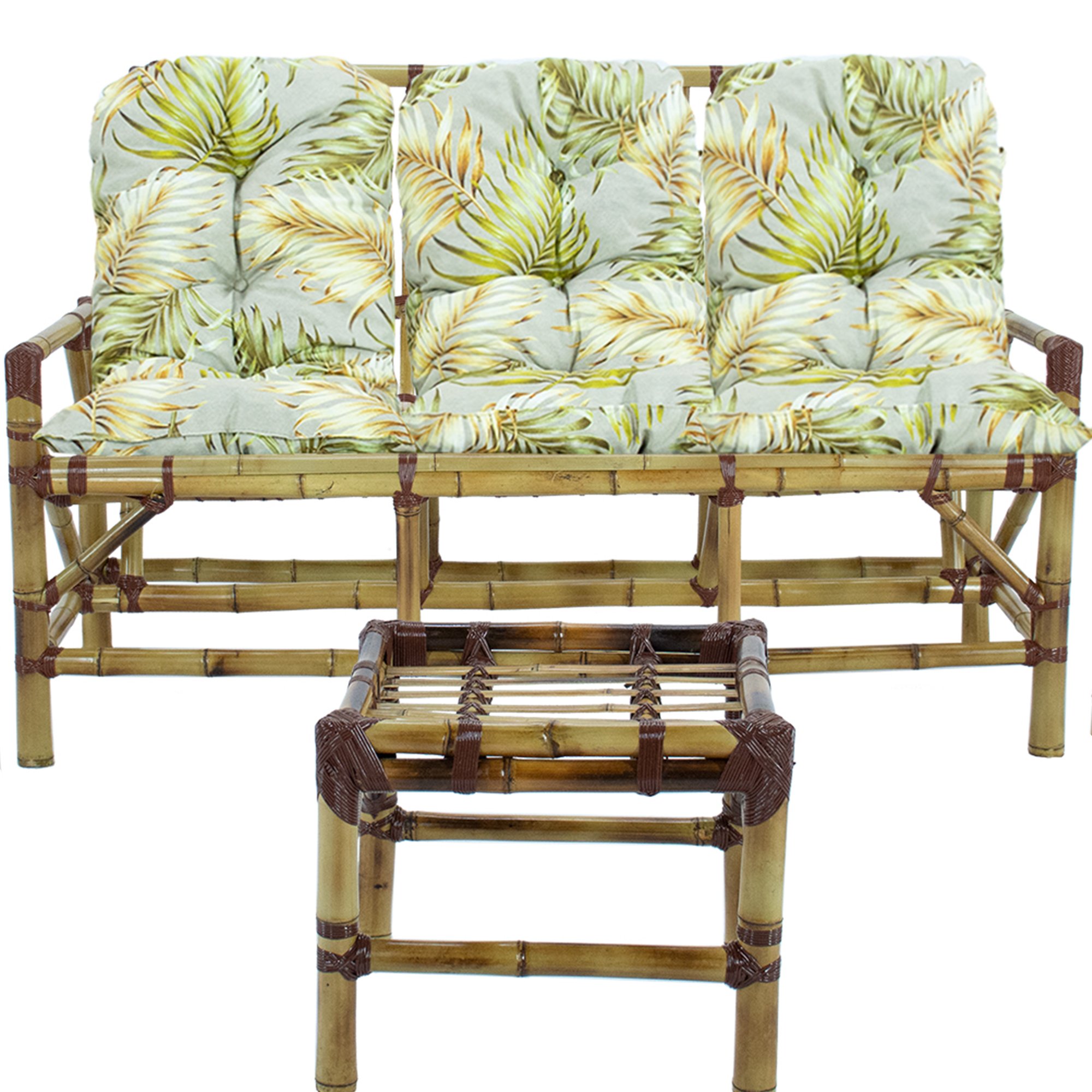 Conjunto Bambu 5 Lugares, 1 Poltrona, 2 Cadeiras + Mesa de Centro com Almofadas para Área T10 - 2