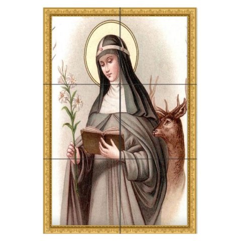 Quadro Santa Brígida com Livro e Lírio 60x40 em Azulejos