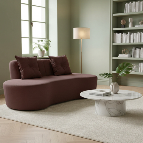 Sofá 3 Lugares Orgânico Curvo Madrid 180cm Couro Marrom