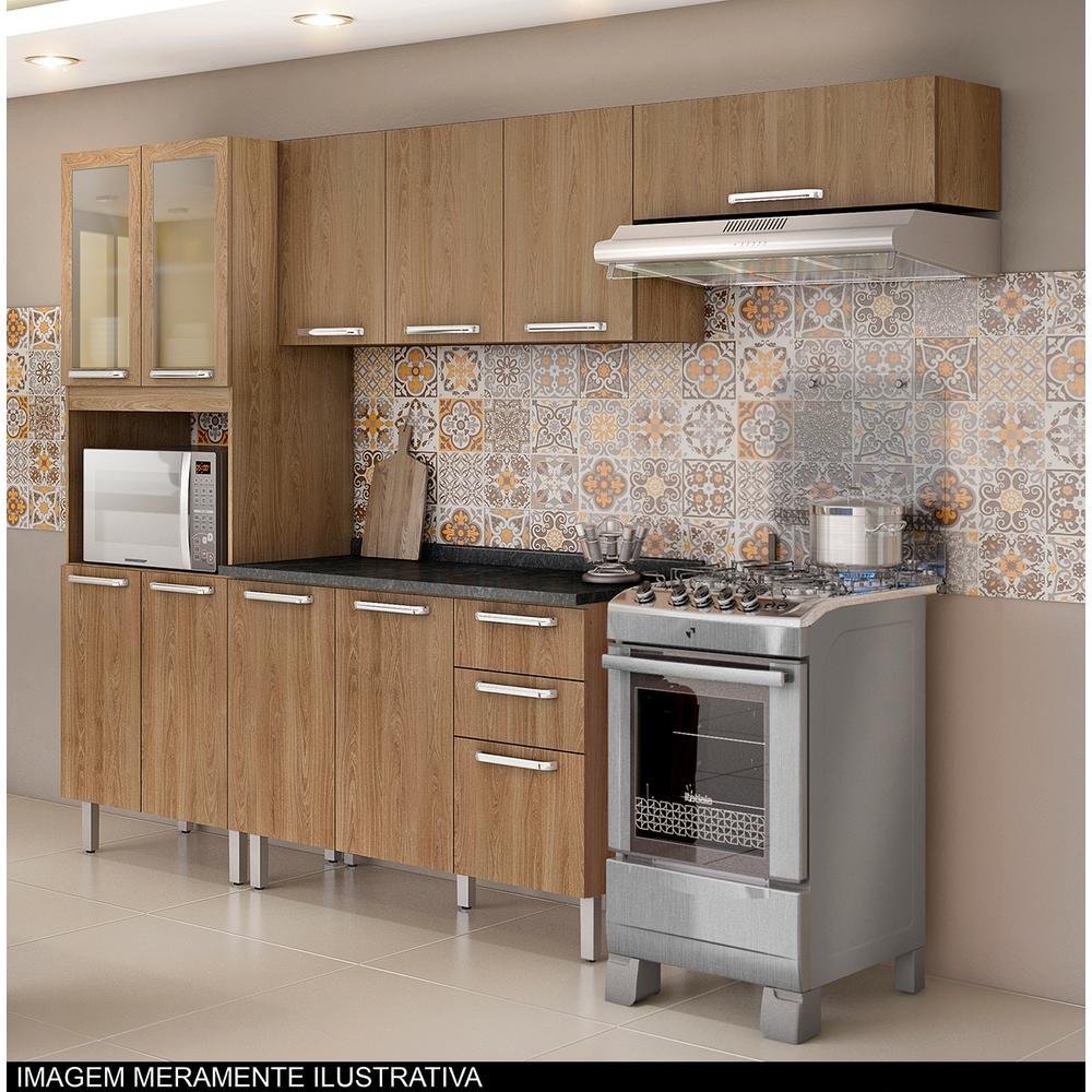Cozinha de Madeira, 3 Peças, 8 Portas, Nicho para Microondas - Itatiaia Cacau - Carvalho - 2