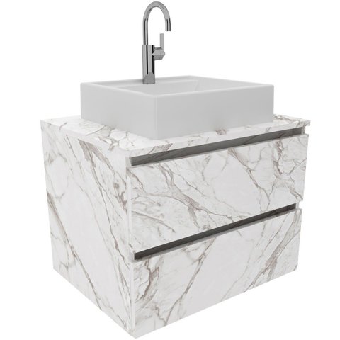 Gabinete de Banheiro 60 Cm 2 Gavetas com Cuba Joana Mármore Branco