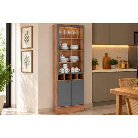 Módulo Cozinha Planejada Bella 2615 70cm Nogal/Cinza Carraro