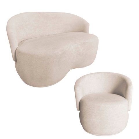 Kit Namoradeira + Poltrona Decorativa Beatriz Orgânica Veludo Marfim
