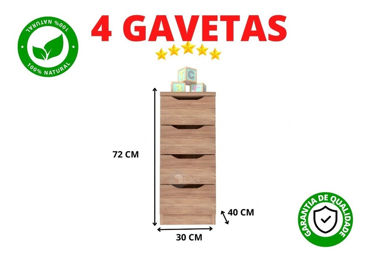 Conjunto Mel Gaveteiro Para Quarto Roupa Redecore Gaveteiro para diversos ambientes - 4