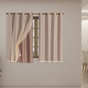 Cortina Blackout com Voil 2,80m X 1,80m Pvc Blecaute com Voal Corta Luz Sala Quarto Janela Avelã