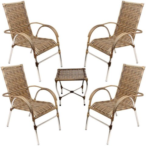 Jogo 4 Cadeiras e Mesa para Área e Jardim Trama Original Capuccino