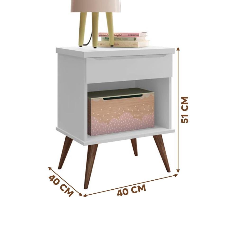 Mesa De Cabeceira Pequena Branca Niko Shop Jm Baby - 4
