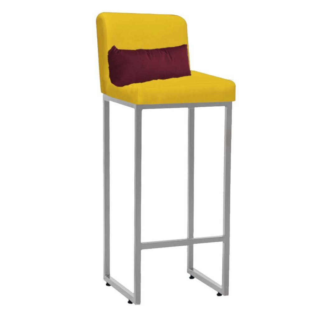Kit Mesa Bistrô Lucca e 4 Banqueta Lucca Tampo Imbuia Ferro Cinza Suede Amarelo e Almofada Bordô - A - 3