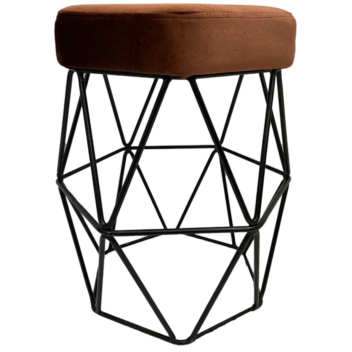 Puff Decorativo Hexágono Cristal Veludo Marrom Base Preto - 1
