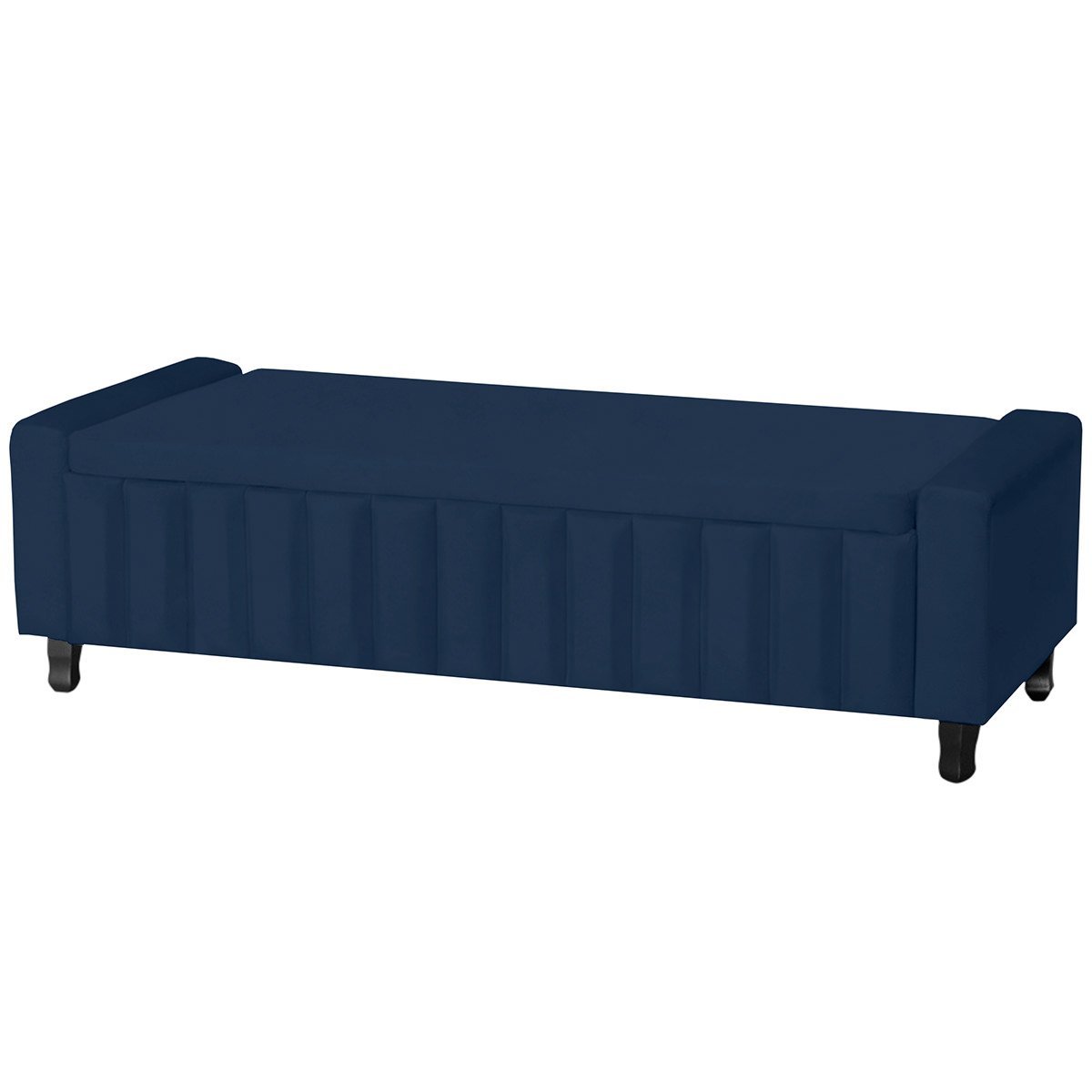 Calçadeira Baú Casal King Size Estofada Alicia Veludo Azul Marinho - 1