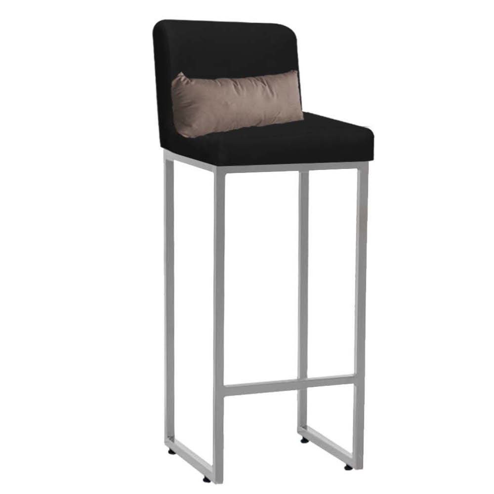 Kit Mesa Bistrô Flork e 3 Banqueta Lucca Alta Com Encosto Tampo Caramelo Ferro Prata Sintético Preto - 3