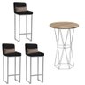 Kit Mesa Bistrô Flork e 3 Banqueta Lucca Alta Com Encosto Tampo Caramelo Ferro Prata Sintético Preto - 1