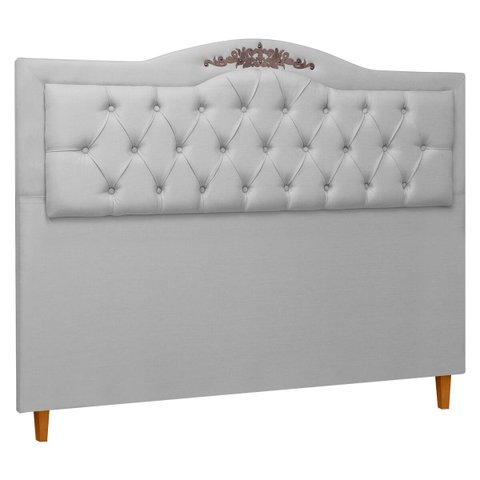 Cabeceira Estofada Provençal Luxo Casal 140cm com Aplique Mdf Linho Cinza Sofa Store