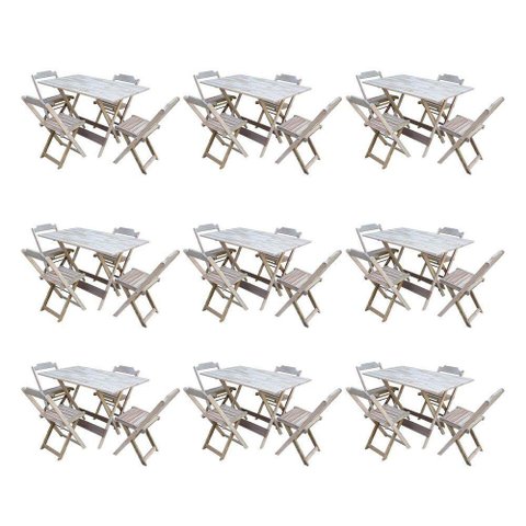 Kit 9 Conjuntos De Mesa Dobravel Com 4 Cadeiras De Madeira 120X70 Para Restaurante E Bar - Sem Pintu
