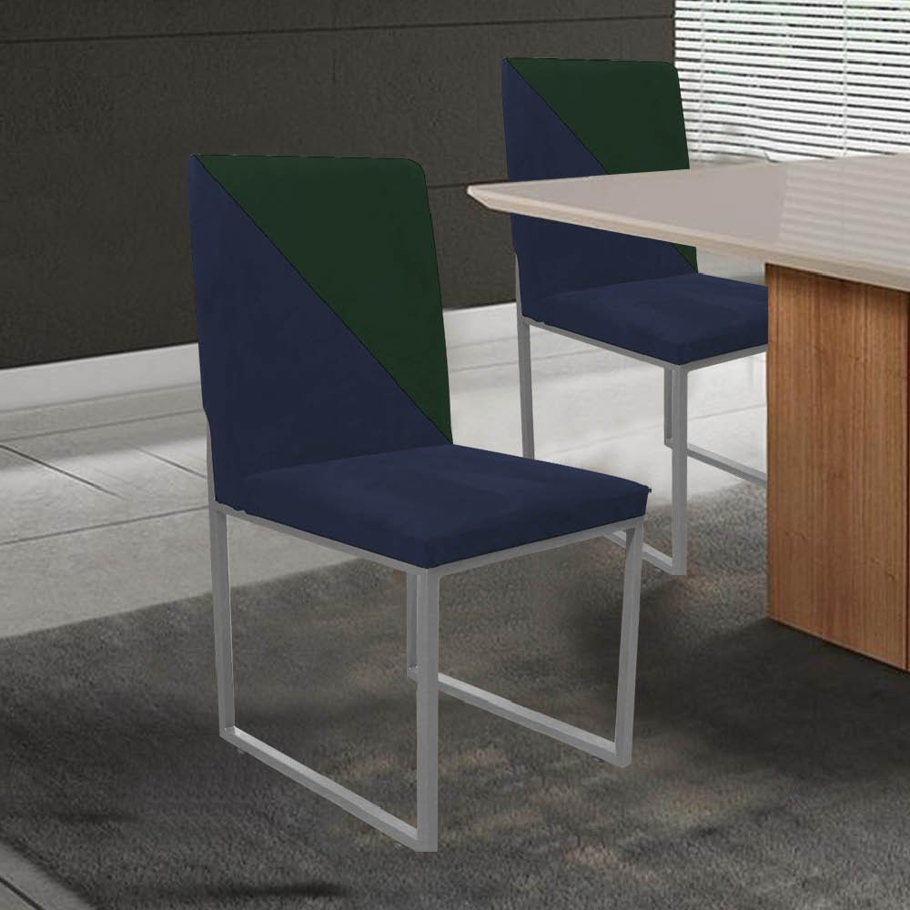 Kit 08 Cadeira Office Stan Duo Sala de Jantar Industrial Ferro Cinza Suede Azul Marinho e Verde Musg - 2