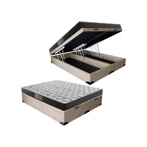 Cama Box Baú Queen Colchão Mola Ensacada Belos Sonhos + Box Suede 69x158x198 Bege