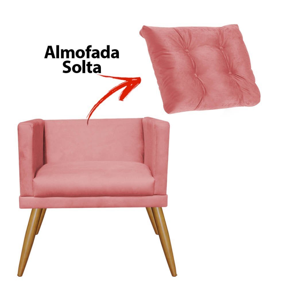 Kit 04 Poltrona Cadeira Milena Confort Com almofada Sala Recepção Escritório Pé Madeira Suede - 3