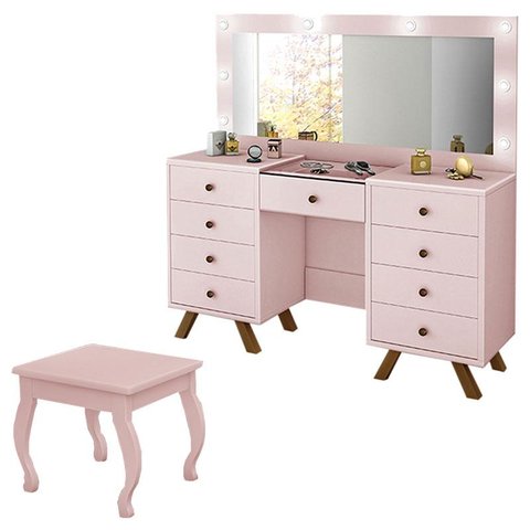 Penteadeira Camarim Mila com Banqueta Rose – Luapa Móveis
