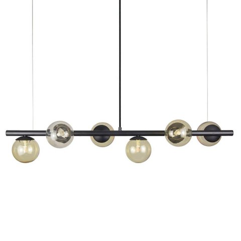 Lustre Pendente Figo Preto - 6 Globos Esfera de Vidro Âmbar