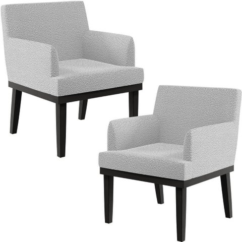 Kit 02 Poltronas Decorativas Sala de Estar Base Preto Beatriz W01 Bouclê Cinza - Lyam Decor
