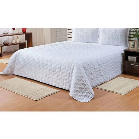 Kit Tapete Passadeira Quarto 3 Peças Classic Perola Creme