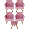 Kit 4 Poltronas Sala Larah Capitonê E Puff Suede Rosê - 1