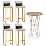 Kit Mesa Bistrô Flork e 4 Banqueta Lucca Tampo Castanho Ferro Dourado Sintético Branco e Almofada Ma - 1