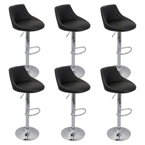 Kit 6 Banquetas Milano Carmel Estofada Giratória C/ Regulagem - Preto