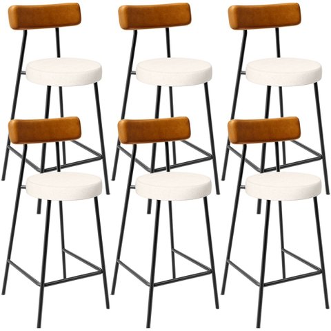 Kit 06 Banquetas Baixa Cozinha Sala Jantar Bancada Milão L02 Couríssimo Whisky Linho Cru - lyam deco