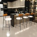 Ver imagem 2 de Kit 06 Banquetas Baixa Cozinha Sala Jantar Bancada Milão L02 Couríssimo Whisky Linho Cru - lyam deco