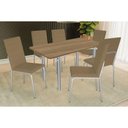 Ver imagem 1 de Conjunto: Mesa Sala Jantar Elba C/ Tampo de Madeira 160cm e 6 Cadeiras Amsterdã Cromada/nogueira -