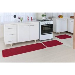 Kit Jogo Tapete Cozinha Relevo 3 Peças Vermelho - 1 Kit Jogo Tapete Cozinha Relevo 3 Peças Vermelho - 1
