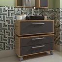 Ver imagem 2 de Gabinete Suspenso 80cm Alice Mel Grafite com Balcão Gavetas com 1 Basculante para Banheiro sem Cuba