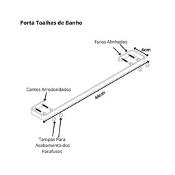 Porta Toalha de Banho de Banheiro Preto Fosco F.plus - 6