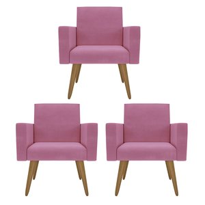 Kit 3 Poltronas Nina Clássico: Suede/rosa