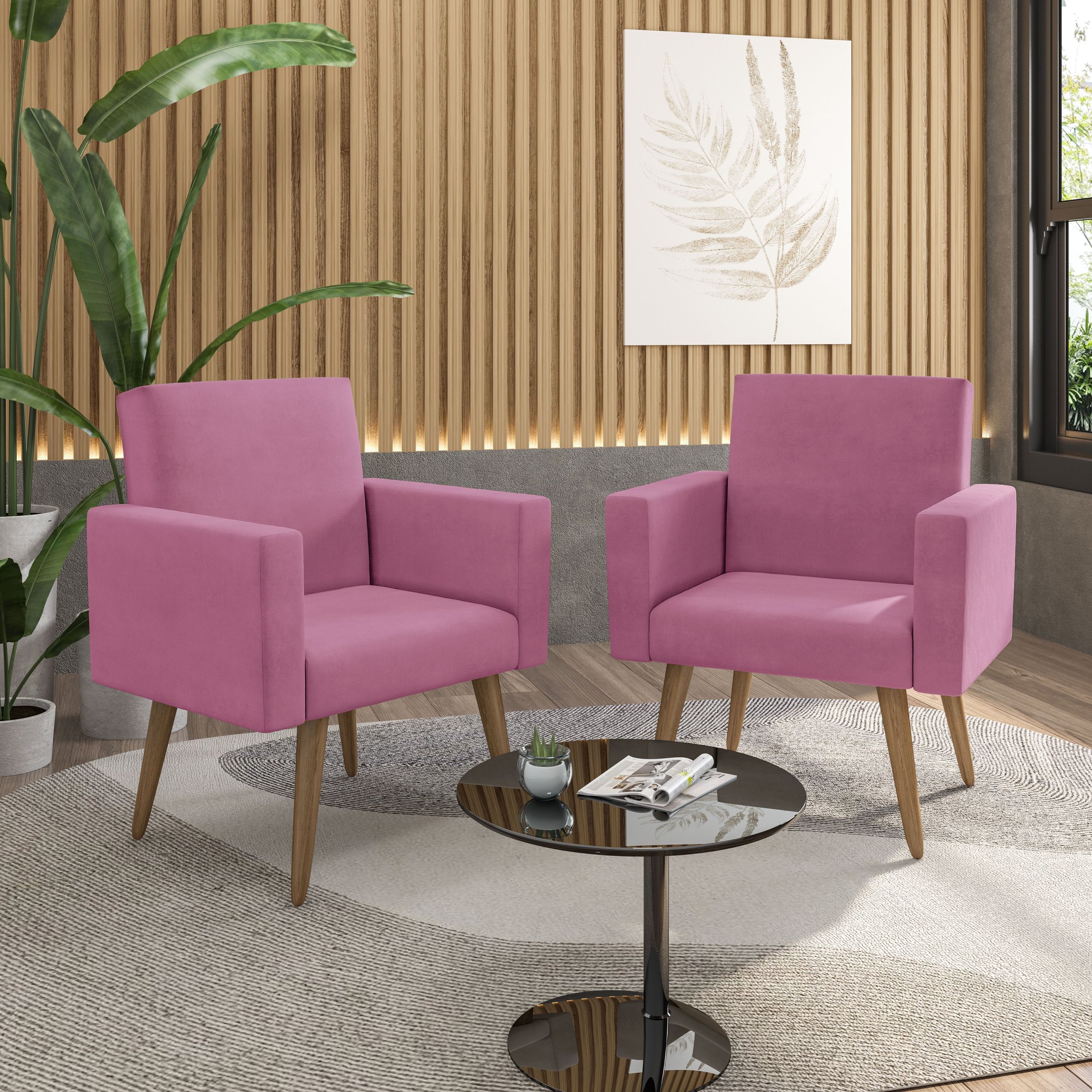 Kit 3 Poltronas Nina Clássico: Suede/rosa - 5